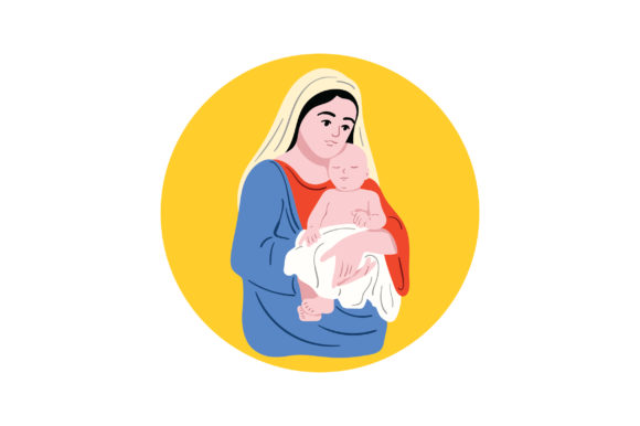 The Virgin Mary Holding Baby Jesus Sticker for Religious Crafts